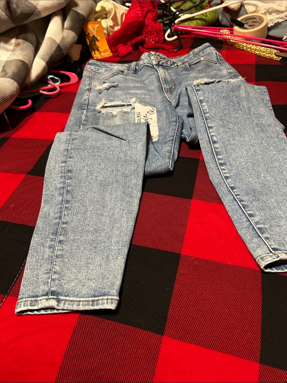 American Eagle Outfitters Men’s Distressed Light Blue Skinny Jeans - Picture 3 of 5